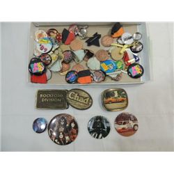 LARGE ASSORTED LOT BELT BUCKELS, BUTTONS, RIBBONS,