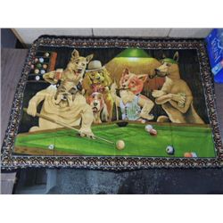 54X38 VINTAGE DOGS PLAYING POOL PICTURE ON COTTON
