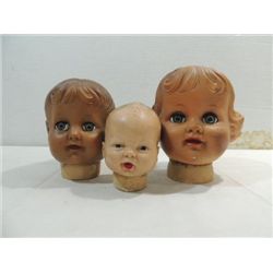 LOT 3 VINTAGE VINYL DOLL HEADS (2) WITH SLEEPY EYE