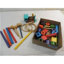 HUGE SELECTION VINTAGE ALL WOOD TOYS: PEGS, RINGS,