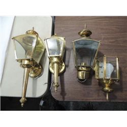 LOT 4 BRASS EXTERIOR WALL MOUNTING LIGHTS 17", 21"