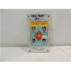 1963 TOPPS #9 BASEBALL STIRKEOUT LEADER CARD: