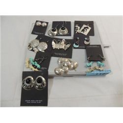 LOT 9 NATIVE AMERICAN STERLING SILVER EARRINGS