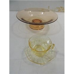 LOT 2 YELLOW DEPRESSION CUP & SAUCER, MID CENTURY