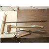 Image 1 : LOT 4 VINTAGE TOOLS: ANTIQUE BARN BEAM DRILL, AX,