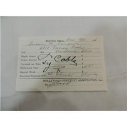 TY COBB SIGNATURE AUTOGRAPH ON DOCUMENT NO COA