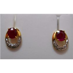 Earring of Diamond 0.10 Ctw,Ruby 1.26 Ctw in 2.56g 14kt Yellow Gold