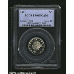1891 5C PR64 Deep Cameo PCGS. Well struck and nicely preserved, but it is the impressive deep cameo.