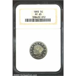 1893 5C PR65 NGC. Beautiful yellow-green and apricot patina. The strike is razor-sharp, and the reve