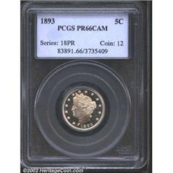 1893 5C PR66 Cameo PCGS. A brilliant razor-sharp Gem that has outstanding cameo contrast. Carefully.