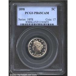 1898 5C PR65 Cameo PCGS. Brilliant lustrous mirrors with slight frosting on the devices. Well struck