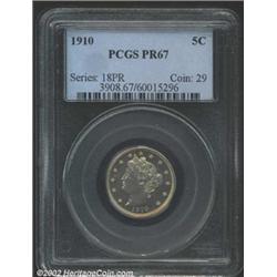 1910 5C PR67 PCGS. Razor sharp definition characterizes both sides of this glassy and wholly origina