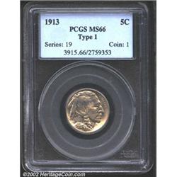 1913 5C Type One MS66 PCGS. Pleasing champagne coloration. The surfaces show some orange peel textur