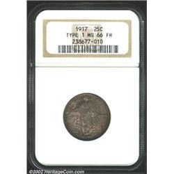 1917 25C Type One MS66 Full Head NGC. Rich lavender and green-gold patina. A lustrous Gem that has a