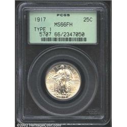 1917 25C Type One MS66 Full Head PCGS. Light olive-yellow patina. A razor-sharp Gem with flashy lust