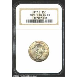1917-D 25C Type One MS65 Full Head NGC. A lustrous Gem that has pleasing coffee-gold patina. The str