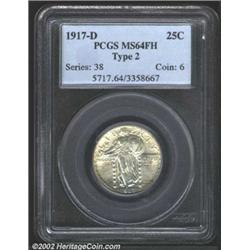 1917-D 25C Type Two MS64 Full Head PCGS. Light tan-green patina borders the devices. A highly lustro