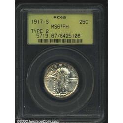 1917-S 25C Type Two MS67 Full Head PCGS. A fifth and even finer 1917-S Type Two Standing Liberty Qua