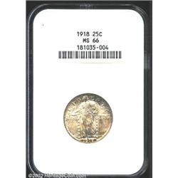 1918 25C MS66 NGC. Both sides are lightly speckled with autumn foliage colors. A flashy Gem that has