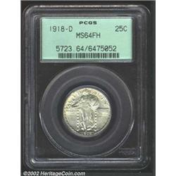 1918-D 25C MS64 Full Head PCGS. Milky silver-gray patina. A sharply struck near-Gem with good luster