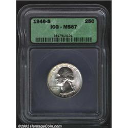 1946-S 25C MS67 ICG. The borders have hints of golden-brown color, but the surfaces are dominated by