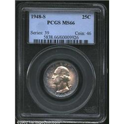 1948-S 25C MS66 PCGS. The obverse periphery has intense powder-blue patina, while the reverse has pe