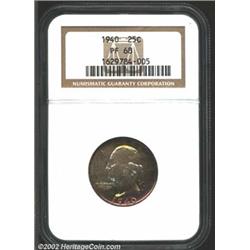 1940 25C PR68 NGC. Brilliant light gray surfaces, with predominantly golden and amber toning with so