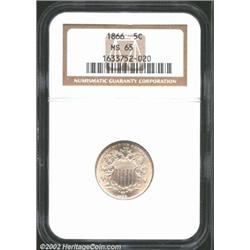 1866 5C Rays MS65 NGC. The final 6 in the date is repunched within the lower loop. Well struck and l