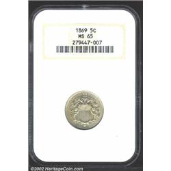 1869 5C MS65 NGC. The date is sharply repunched, with curves of the prior date visible within the lo