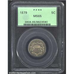 1879 5C MS65 PCGS. Honey hued and lustrous. Well struck, with only a couple of small blemishes on th