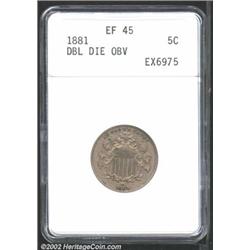 1881 5C XF45 ANACS. Doubled Die Obverse. An interesting, and popular, variety of one of the scarcer.