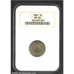 1881 5C MS66 NGC. Fletcher-1. The 881 in the date is repunched directly south. A well struck and fla