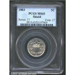 1883 5C MS65 PCGS. Fully brilliant and well defined with noticeable die cracking on both sides. Impo
