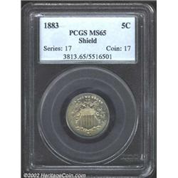 1883 5C MS65 PCGS. Pale gray surfaces that are fully lustrous and untoned. Simply a very nice, origi