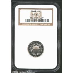 1869 5C PR67 NGC. A brilliant Superb Gem with a good strike and a seemingly pristine obverse. A few.