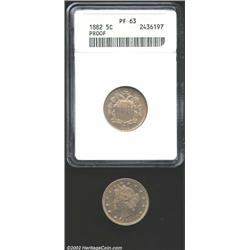 1882 5C PR63 ANACS, sharply struck with a dab of russet patina and a few tiny spots consistent with.