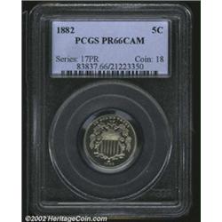 1882 5C PR66 Cameo PCGS. A well struck Gem that has good cameo contrast and light silver-gray patina