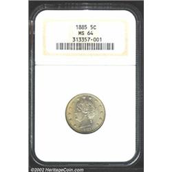 1885 5C MS64 NGC. This lustrous specimen had golden blue overtones on its well preserved surfaces. T