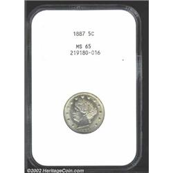 1887 5C MS65 NGC. The luster, while full, is slightly muted and the peripheries exhibit some strikin