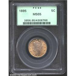1895 5C MS65 PCGS. Attractive warm gold patina with a few lighter streaks of color on the reverse. A