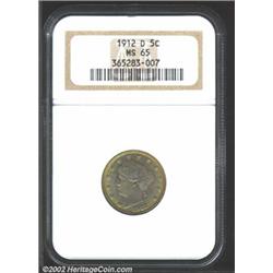 1912-D 5C MS65 NGC. A lovely example for the toning enthusiast, rainbow colored target toning frames