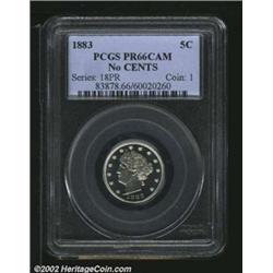 1883 5C No Cents PR66 Cameo PCGS. A brilliant and flashy Gem with an impressive strike and exquisite