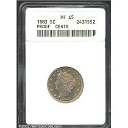 1883 5C With Cents PR65 ANACS. Original golden-brown patina. The strike is razor sharp, and the surf