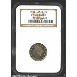 1883 5C With Cents PR65 Cameo NGC. Bold mirror surfaces, with the semi-frosted devices contrasting n
