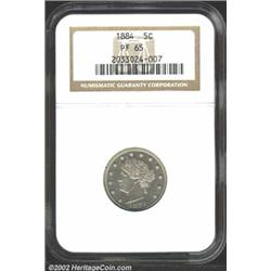 1884 5C PR65 NGC. Reflective, bright steel surfaces with a number of scattered, micro carbon flecks.