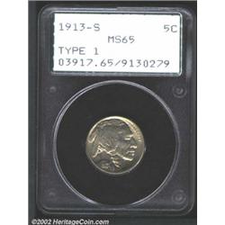 1913-S 5C Type One MS65 PCGS. The centers have steel-gray color, while the borders have light gold p