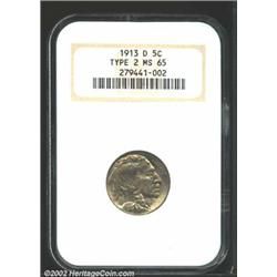 1913-D 5C Type Two MS65 NGC. Lilac and green-gray patina. A lustrous Gem that has a slightly soft st