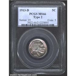 1913-D 5C Type Two MS66 PCGS. An incredibly lustrous example of this popular, first-year issue. Full