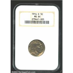 1914-D 5C MS64 NGC. Faint even golden patina overlying the steely surfaces. Strike doubled on the da