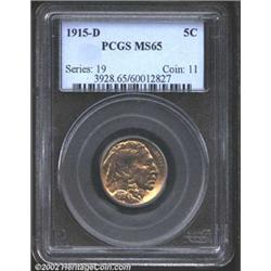 1915-D 5C MS65 PCGS. Attractive coin with some light golden iridescence across the fields. Though so